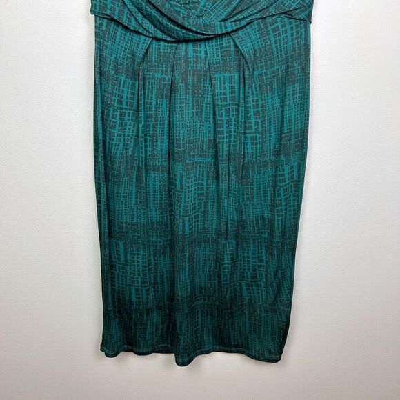 MAX MARA Teal Jersey Draped Gathered Waist Faux Wrap Dress Black Geo Print US 6 - Picture 3 of 13